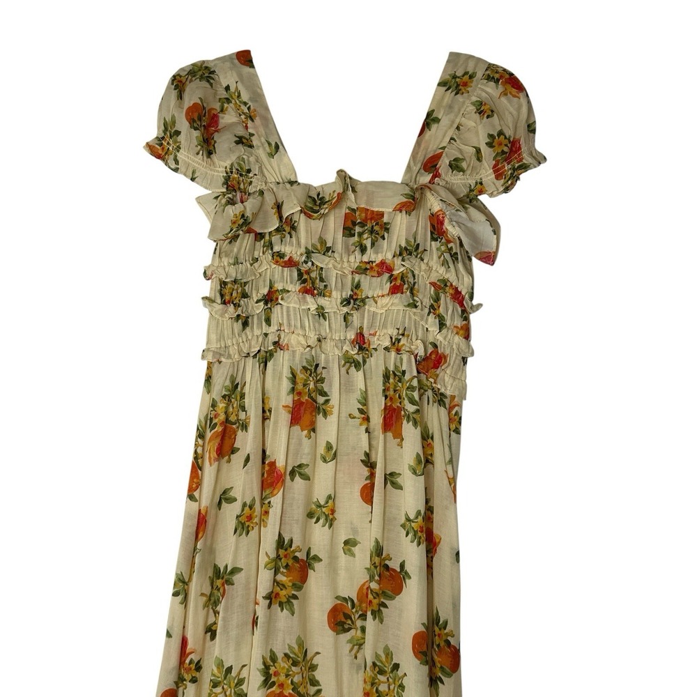 Doen Clarinet Maxi Dress Women Small Floral Orange Smocked Short Sleeve Romantic - Picture 9 of 14